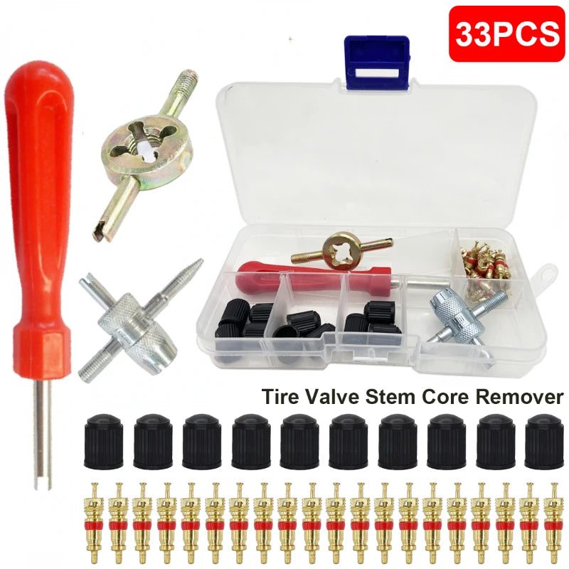 33-Piece Tire Valve Stem Core Repair Tool Kit