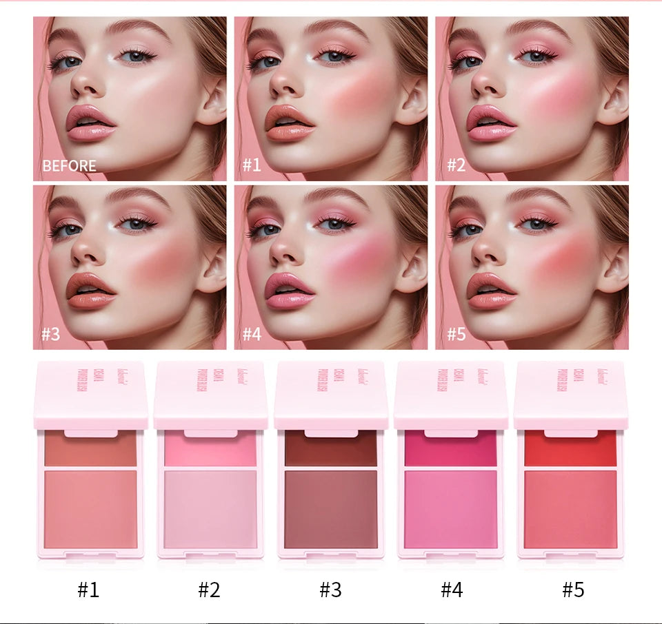 2-in-1 Cream and Powder Blush Palette for Radiant Cheek Makeup - 8