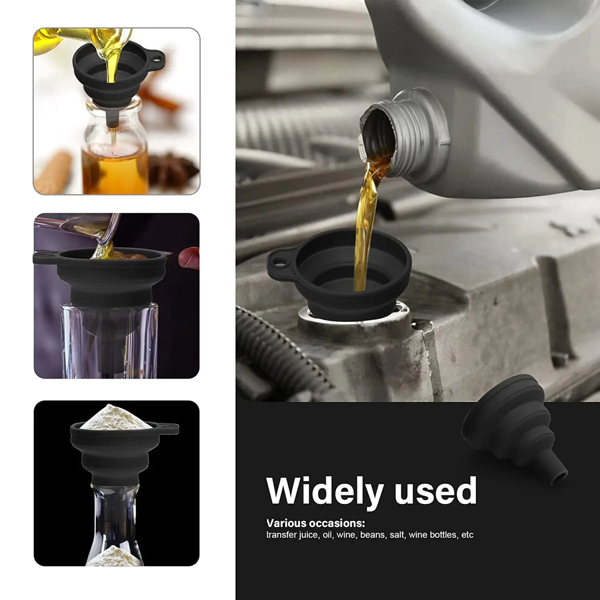 Collapsible Silicone Automotive Fluid Funnel
