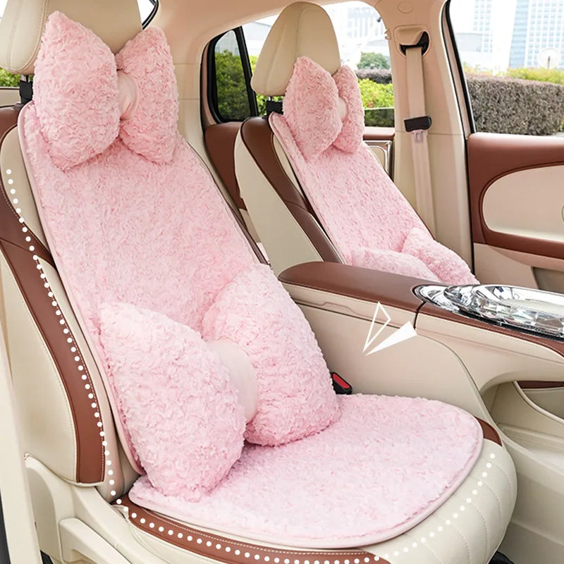 Cute Cartoon Bowknot Plush Car Seat Cushion Cover - 1