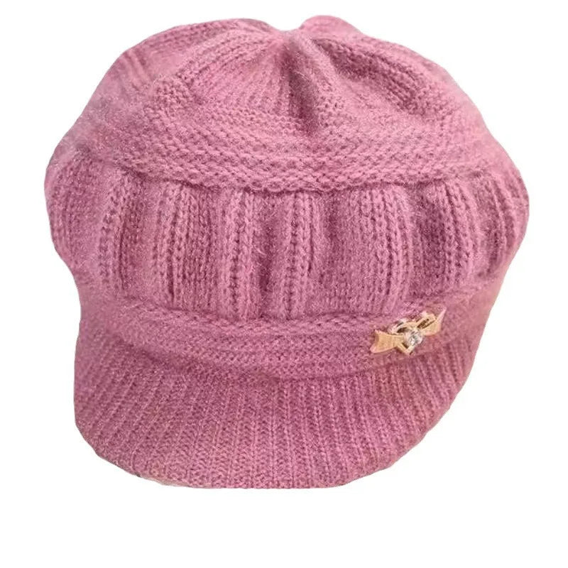 Warm Knitted Winter Hat with Brim for Women