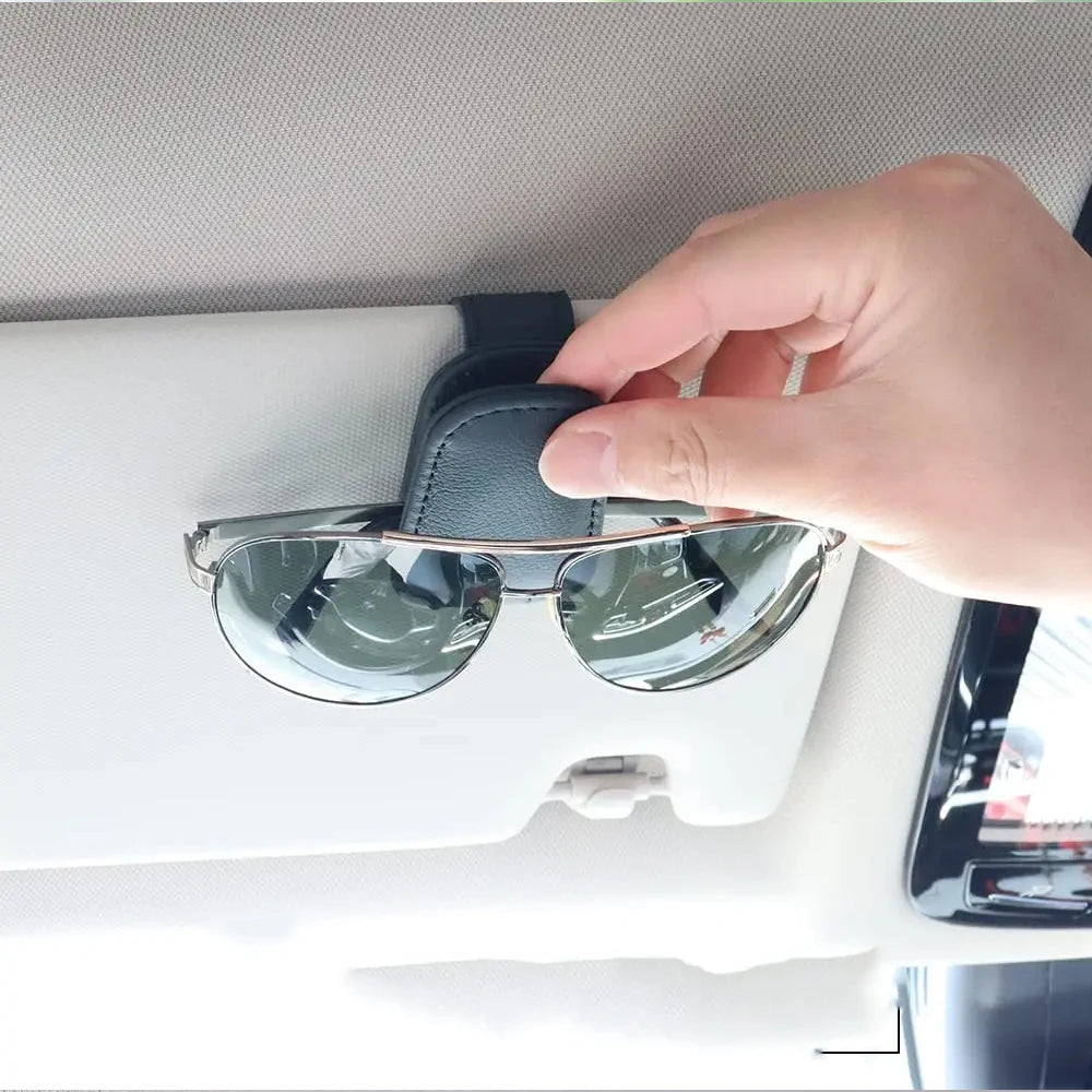 Magnetic Leather Car Sun Visor Glasses and Ticket Holder