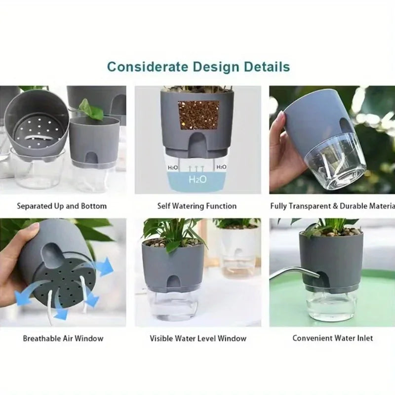 Self Watering Flower Pot Set Double Layer Hydroponic Plant Planter - 6