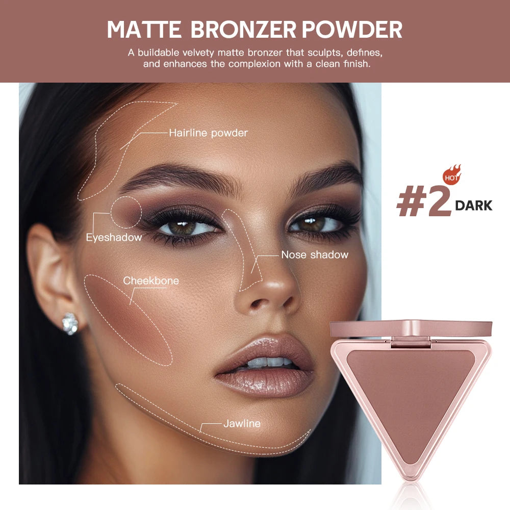 Long-Lasting Matte Bronzer Contour Powder for Face Shading - 2
