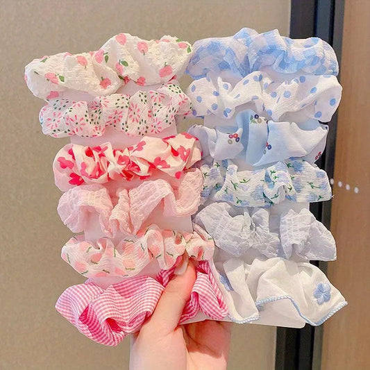 Floral and Patterned Hair Scrunchie Set for Women and Girls