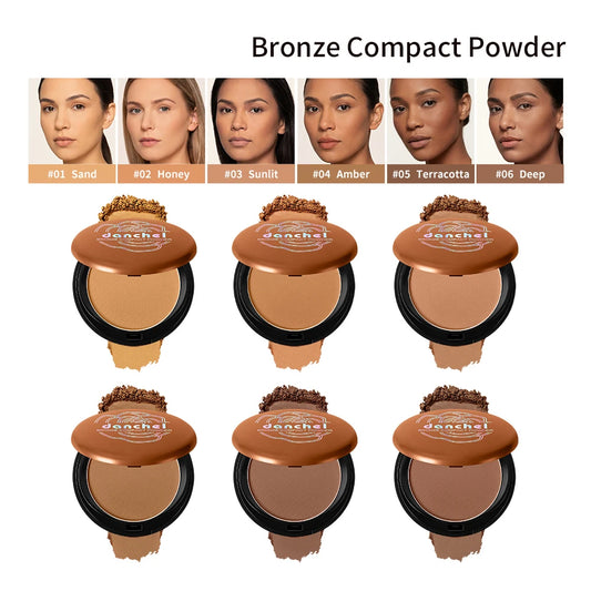 6-Color Matte Bronzer Pressed Powder for Natural Sun-Kissed Look