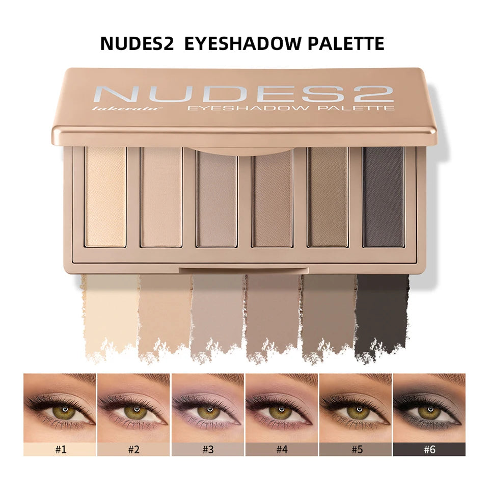 6-Color Nude Eyeshadow Palette with Makeup Brushes - 8