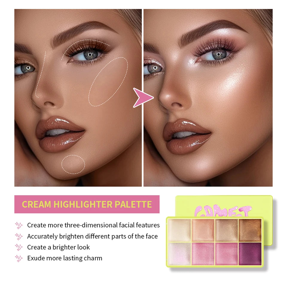 8-Color Cream Highlighter and Contour Palette - 17
