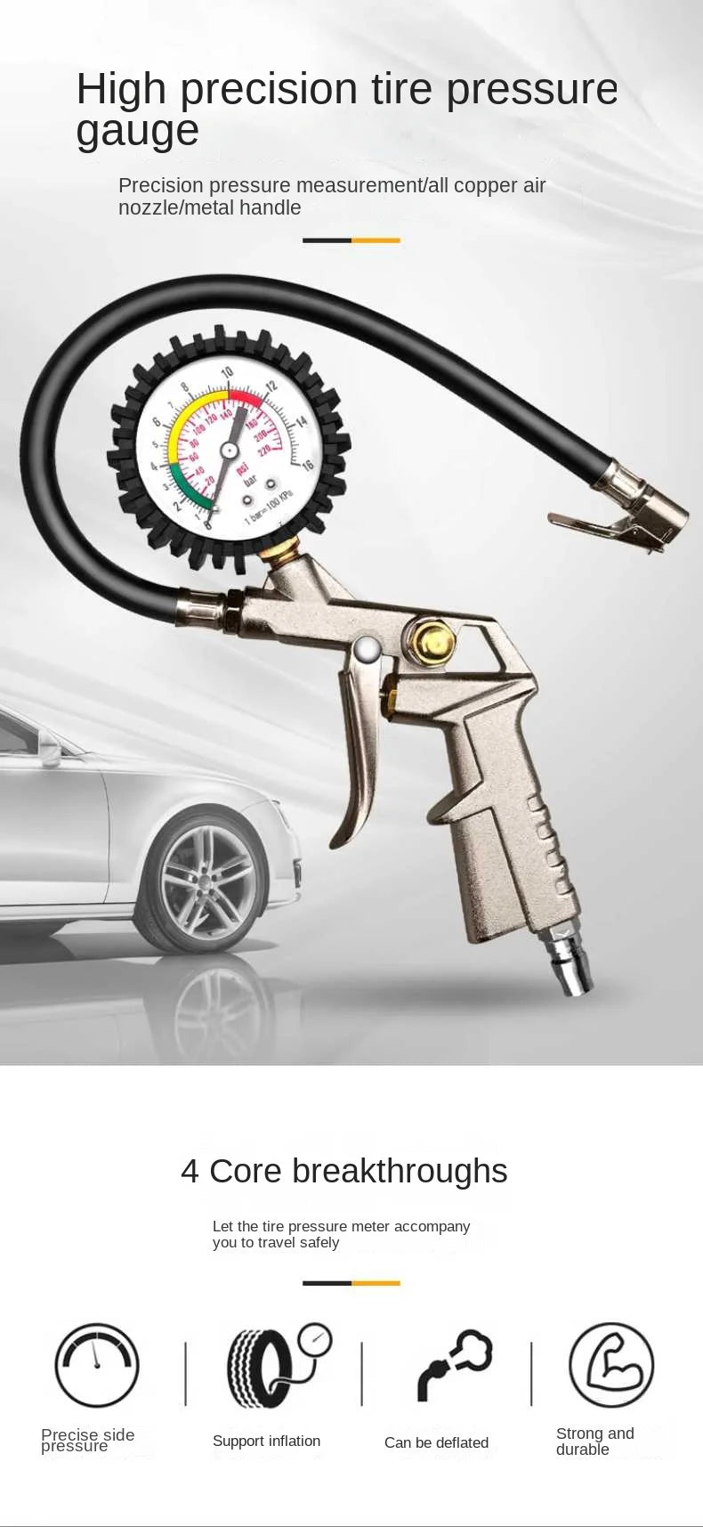 Multifunctional Tire Pressure Gauge and Inflator for Vehicles