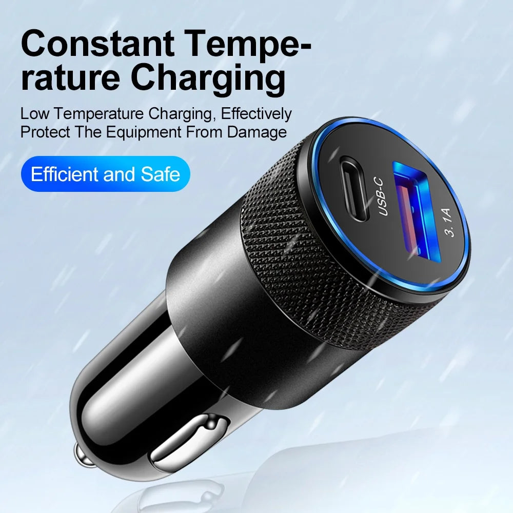 Dual Port Fast Car Charger with LED Ambient Light