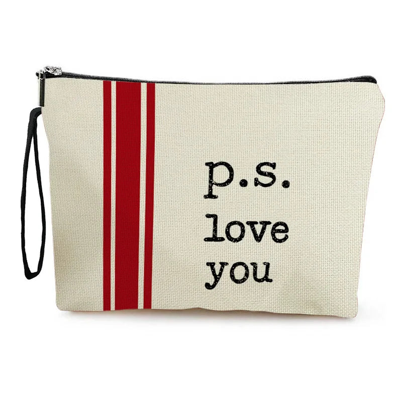 Zippered Love Print Cosmetic Pouch for Travel