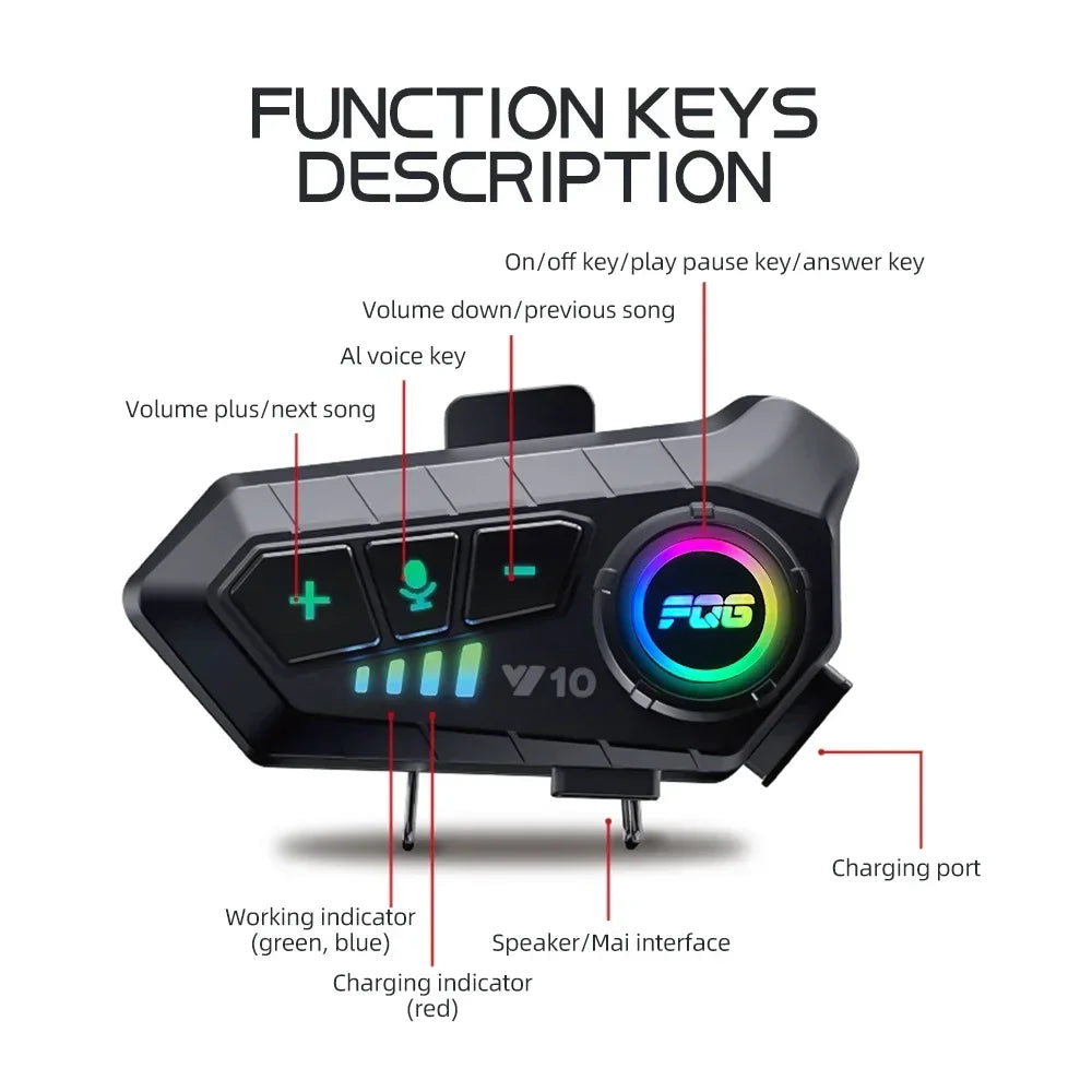 Wireless Bluetooth Motorcycle Helmet Headset with Noise Reduction - 6