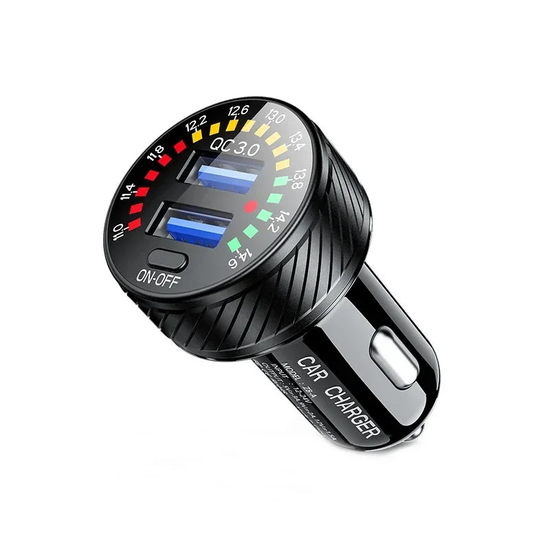 Dual USB Car Charger QC 3.0 Fast Charging Adapter with LED Voltmeter - 14