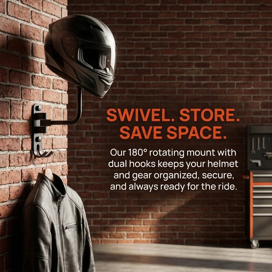 180° Rotating Wall-Mounted Helmet Rack for Motorcycle and Sports Gear
