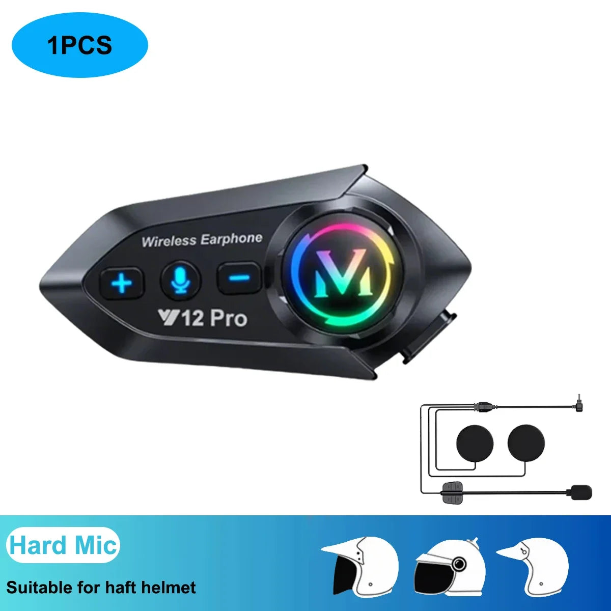 Wireless Motorcycle Helmet Bluetooth Headset with 500M Intercom