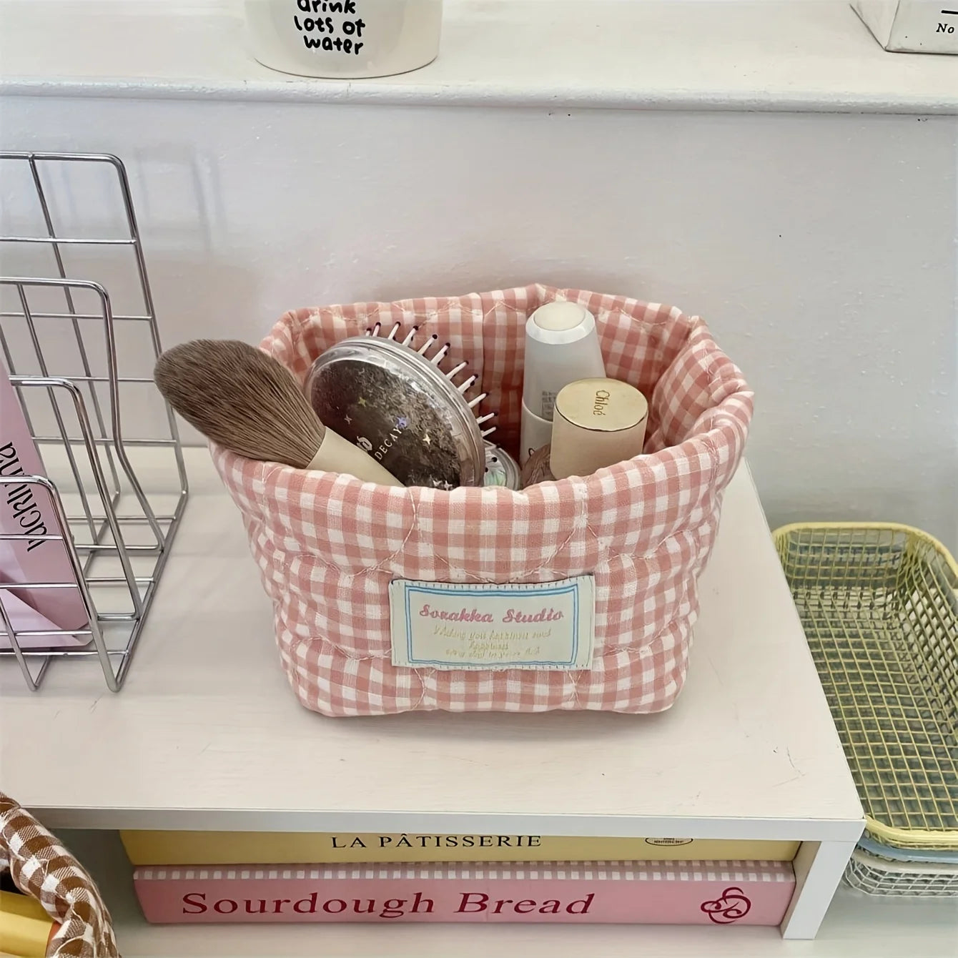 Foldable Plaid Quilted Desktop Storage Basket - 12