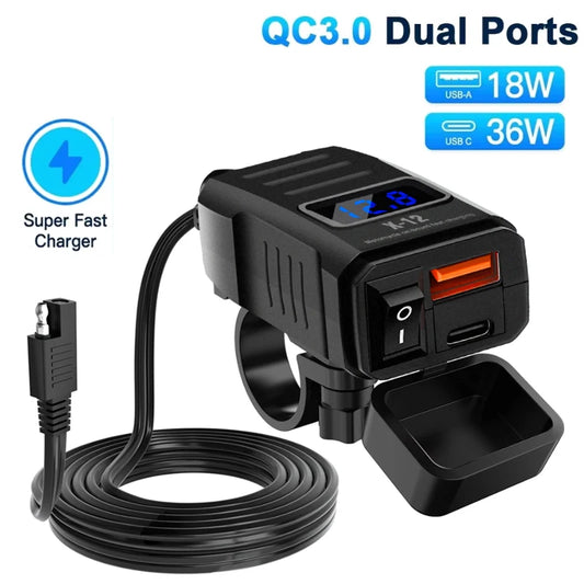 Motorcycle USB Charger SAE to USB Adapter with Voltmeter Quick Charge