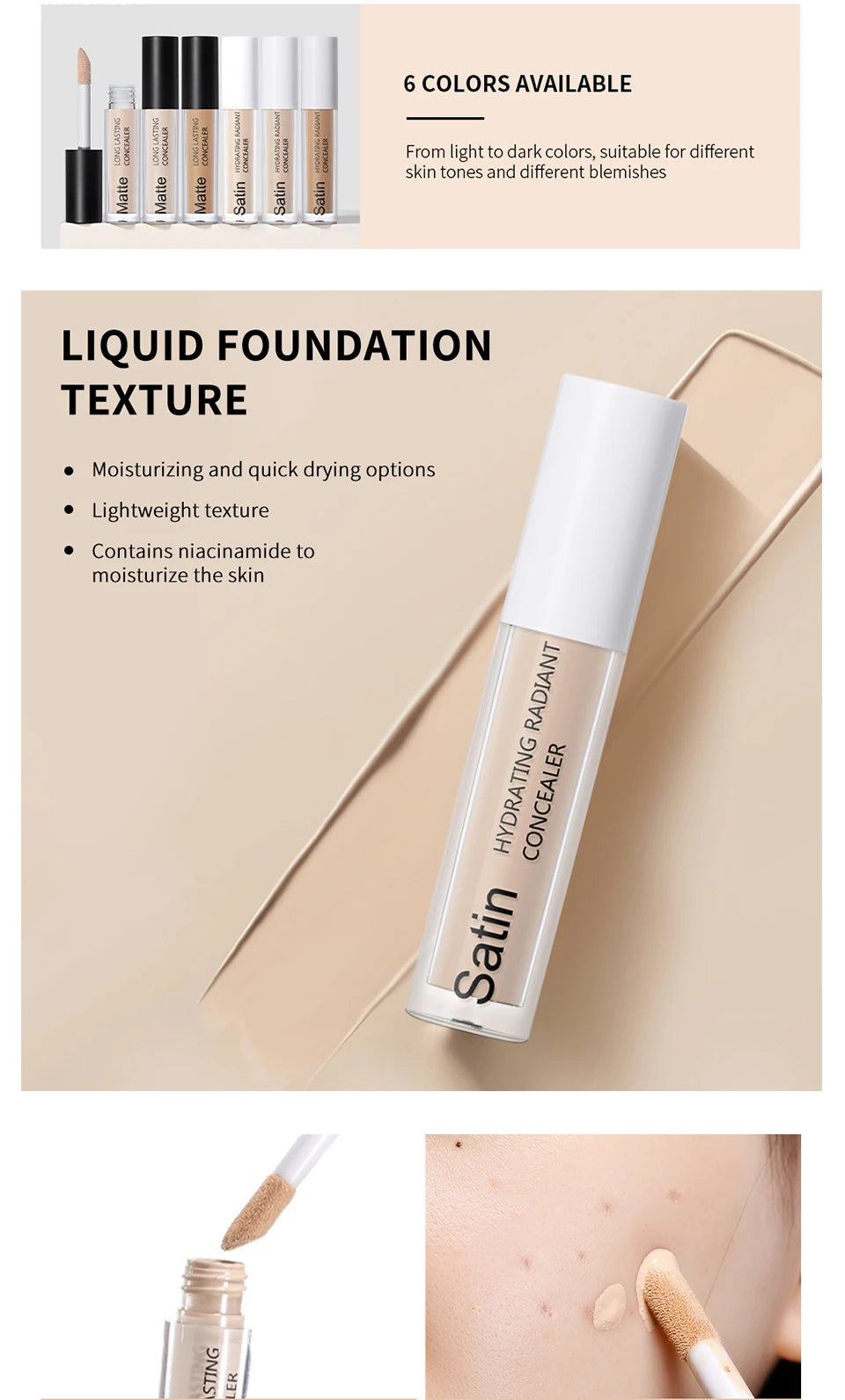 Full Coverage Long-Lasting Liquid Concealer for All Skin Types