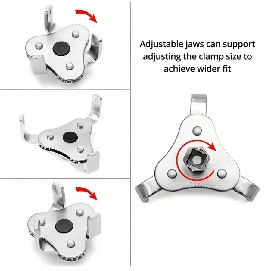 Universal 3-Jaw Adjustable Oil Filter Removal Wrench Tool