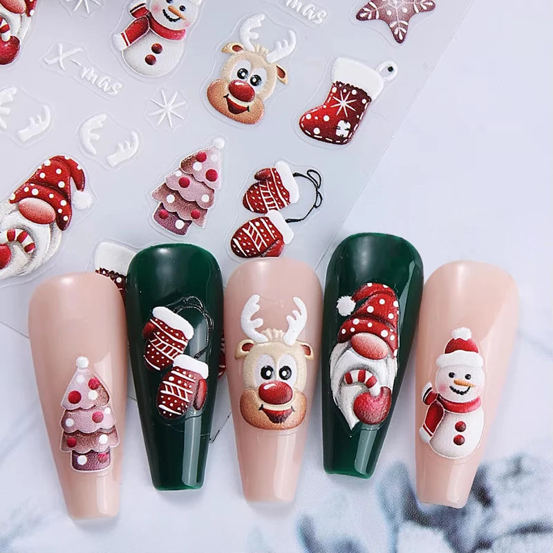 Christmas Cartoon Embossed Nail Art Stickers - 6
