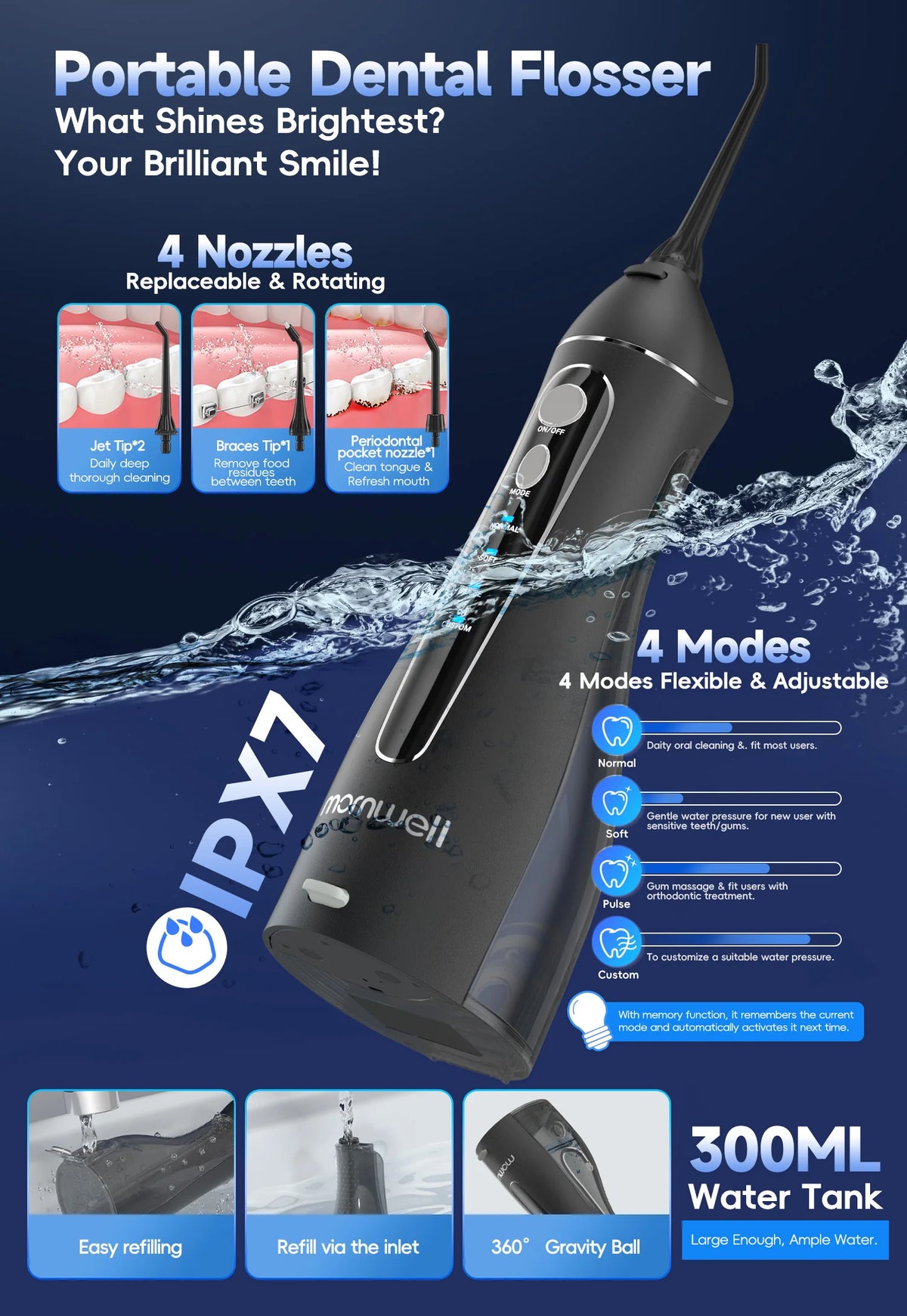 Portable Electric Water Flosser for Teeth Cleaning