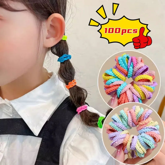 100pcs Candy Color Elastic Hair Bands Sweet Style Girls Hair Accessories