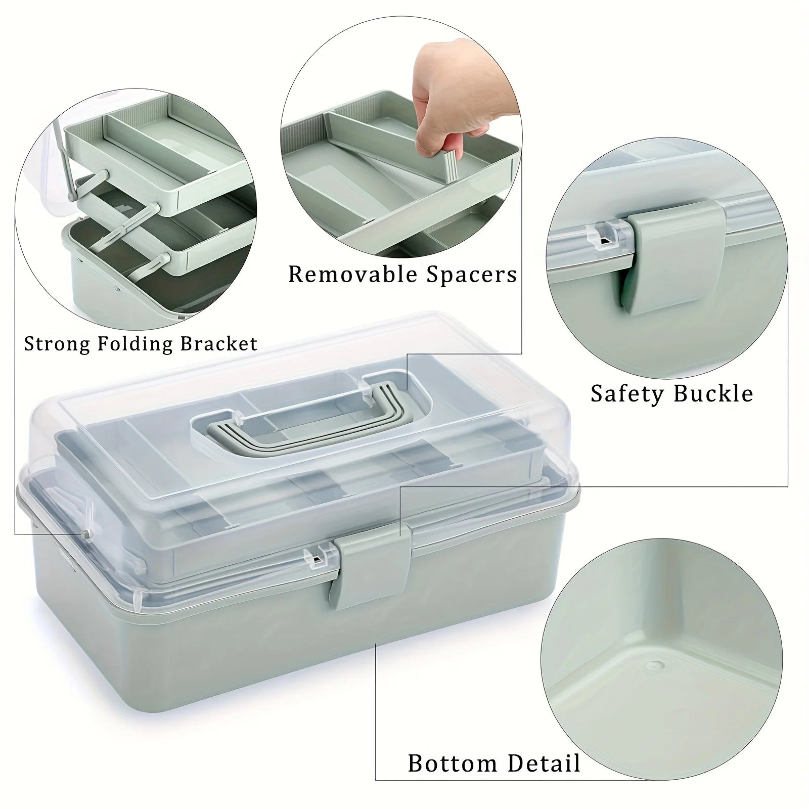 3-Layer Portable Craft and Art Supply Organizer with Adjustable Spacers - 11