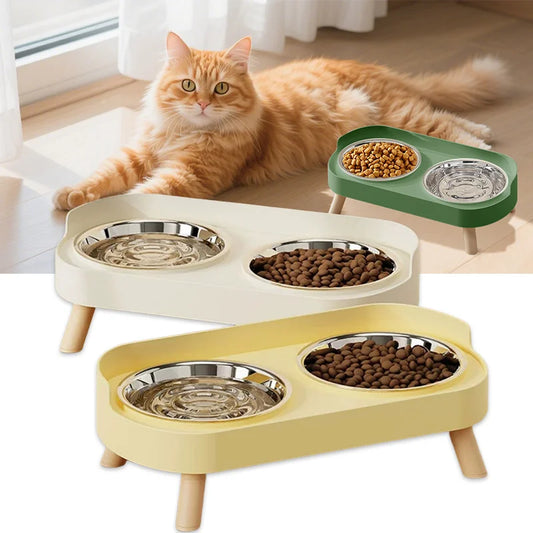 Elevated Double Stainless Steel Pet Bowl for Food and Water