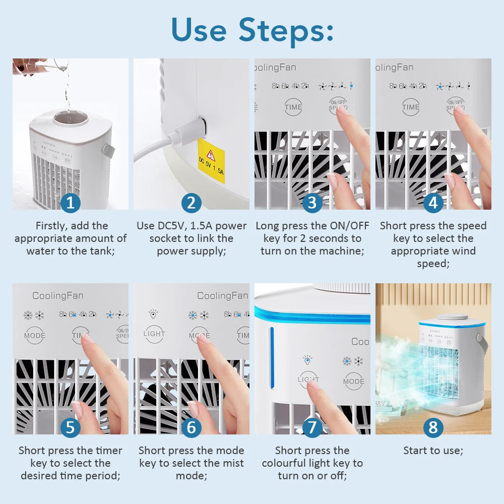 3-in-1 Portable Desktop Air Cooler and Humidifier Fan - 11