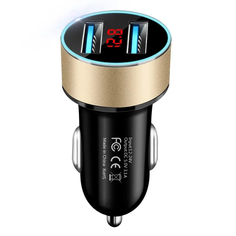 Dual USB Fast Car Charger with LED Voltage Display - 14