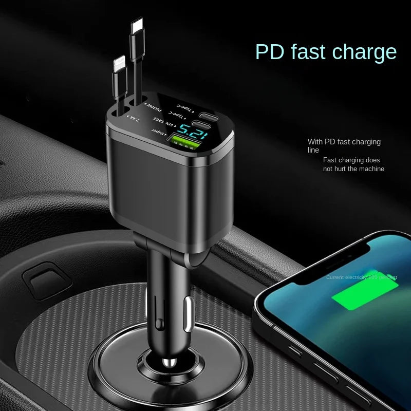 5-in-1 Fast Charging Retractable Car Charger - 10