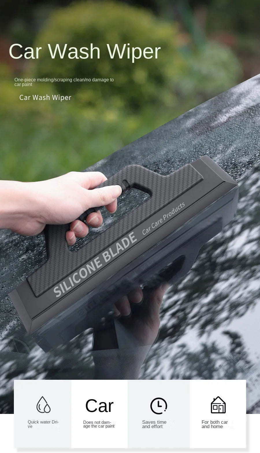 Non-Scratch Silicone Car Window Water Drying Squeegee