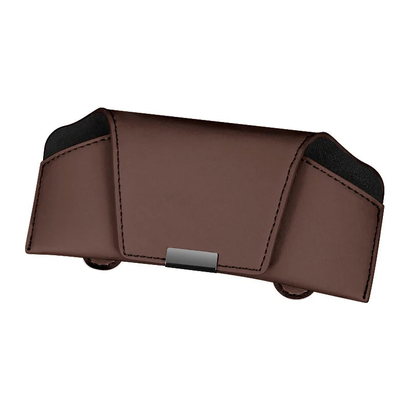 Leather Car Sun Visor Sunglasses and Eyeglasses Holder Case