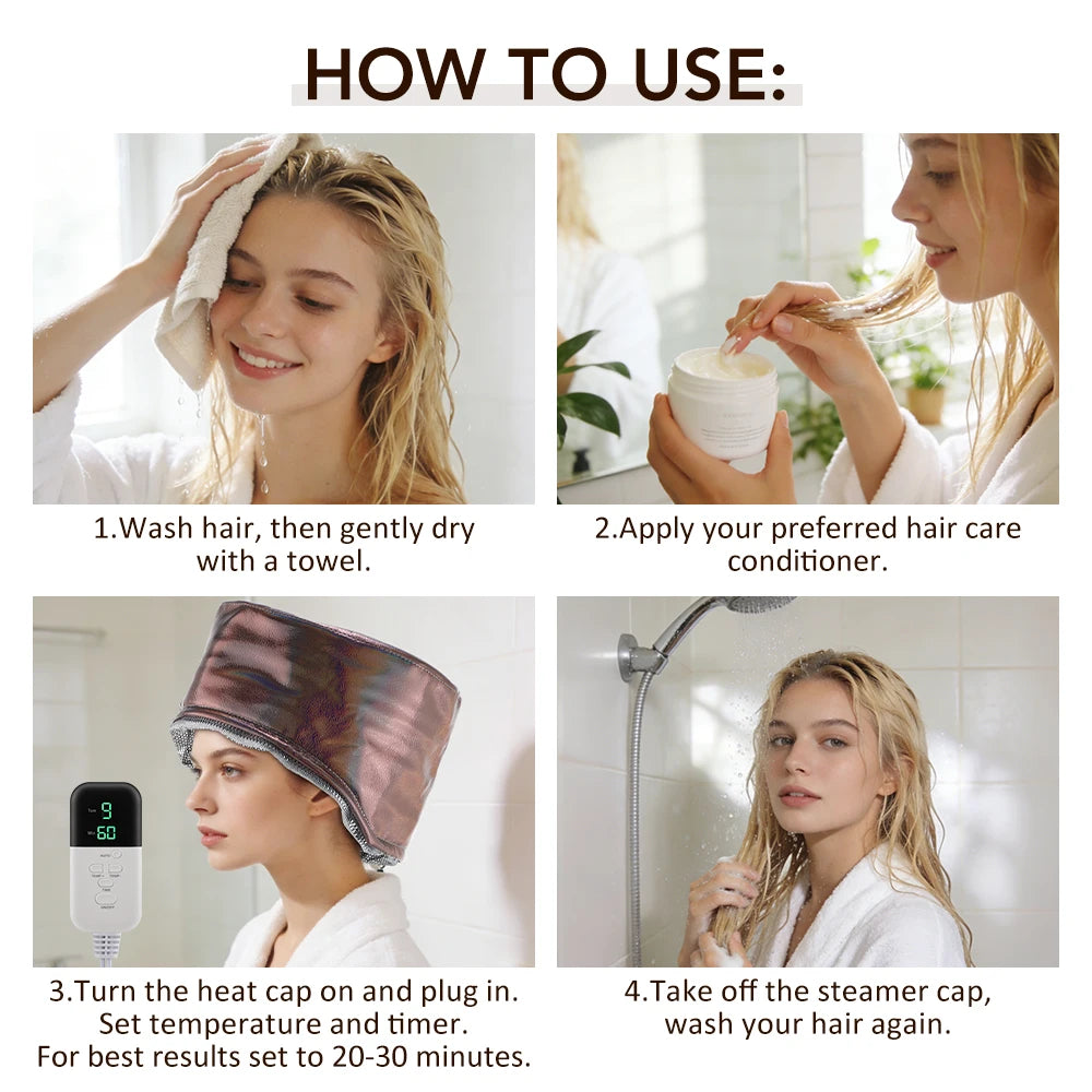 Electric Thermal Hair Steamer Cap for Deep Conditioning