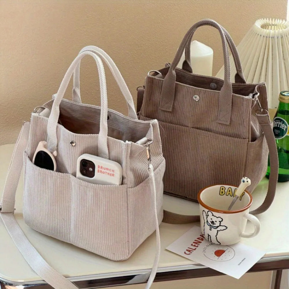 Multifunctional Corduroy Casual Shoulder and Handbag - 2