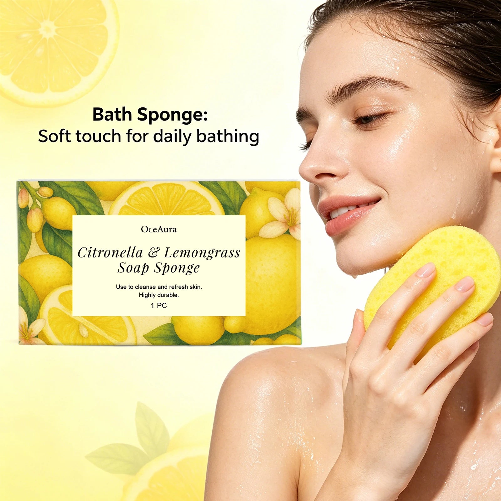 Exfoliating Lemongrass Bath Sponge for Daily Body Cleansing - 1