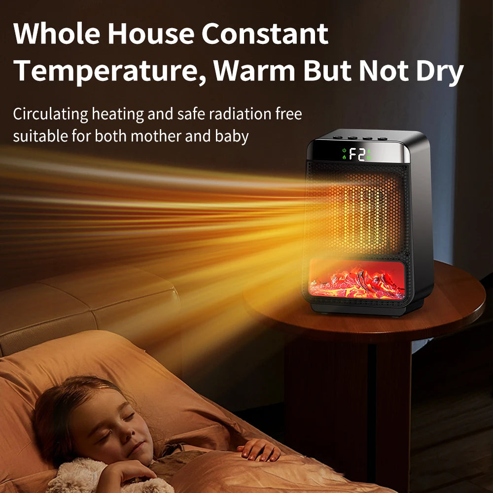Portable Electric Space Heater with Ambient Flame Light