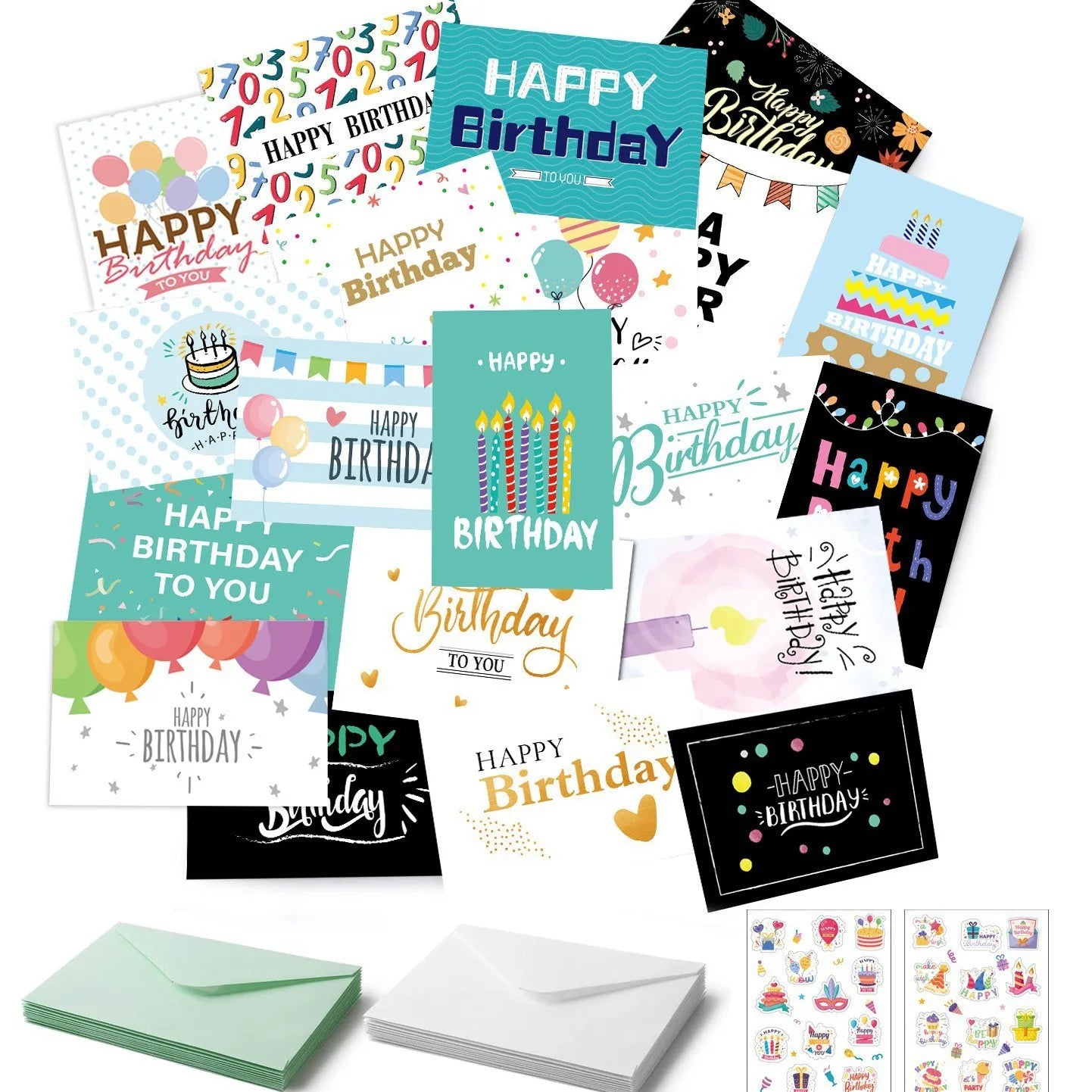 Festive Birthday Greeting Card Set with Envelopes - 11