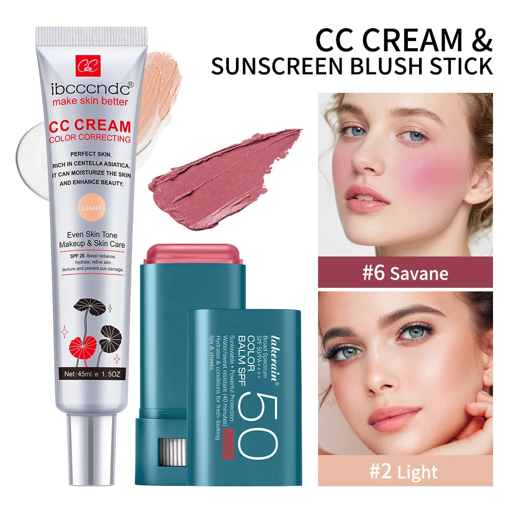 Color Correcting CC Cream and Sunscreen Blush Stick Set - 33