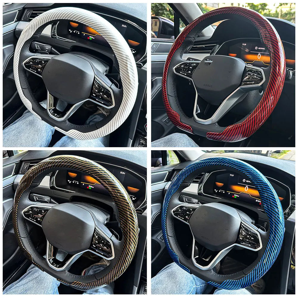 Carbon Fiber Texture D-Shape Steering Wheel Cover