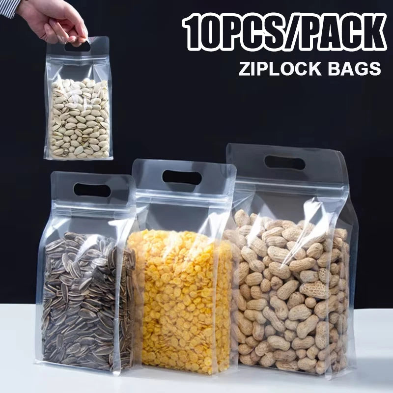 10 Pack Transparent Stand Up Ziplock Bags Portable Food Storage Pouches - 2