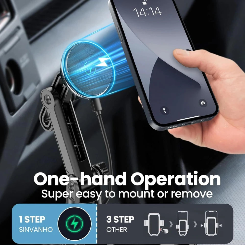 Adjustable Car Cup Holder with Magnetic Wireless Phone Charger - 5