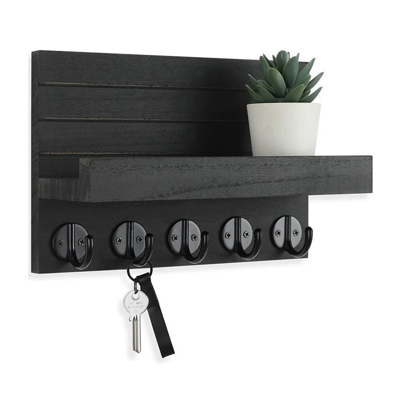 Wall Mounted Wooden Entryway Organizer with 5 Hooks