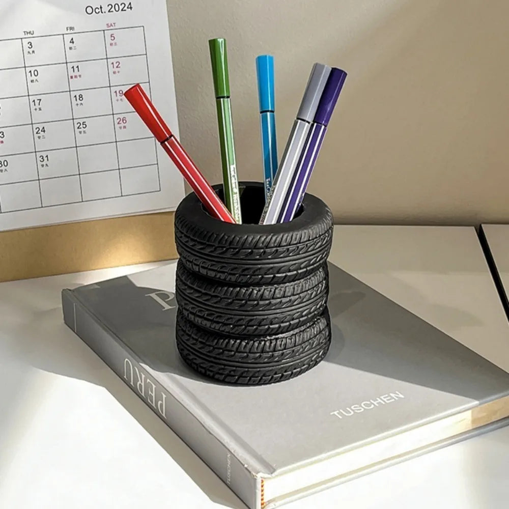 Creative Tyre Shape Desktop Pen Holder and Stationery Organizer - 4