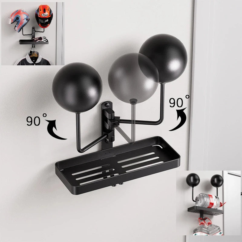 Wall-Mounted Rotating Helmet Holder and Storage Rack - 1