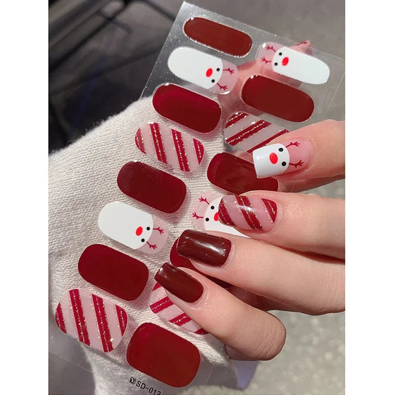 Christmas Semi-Cured Gel Nail Wraps with Winter Snowflake Designs - 25