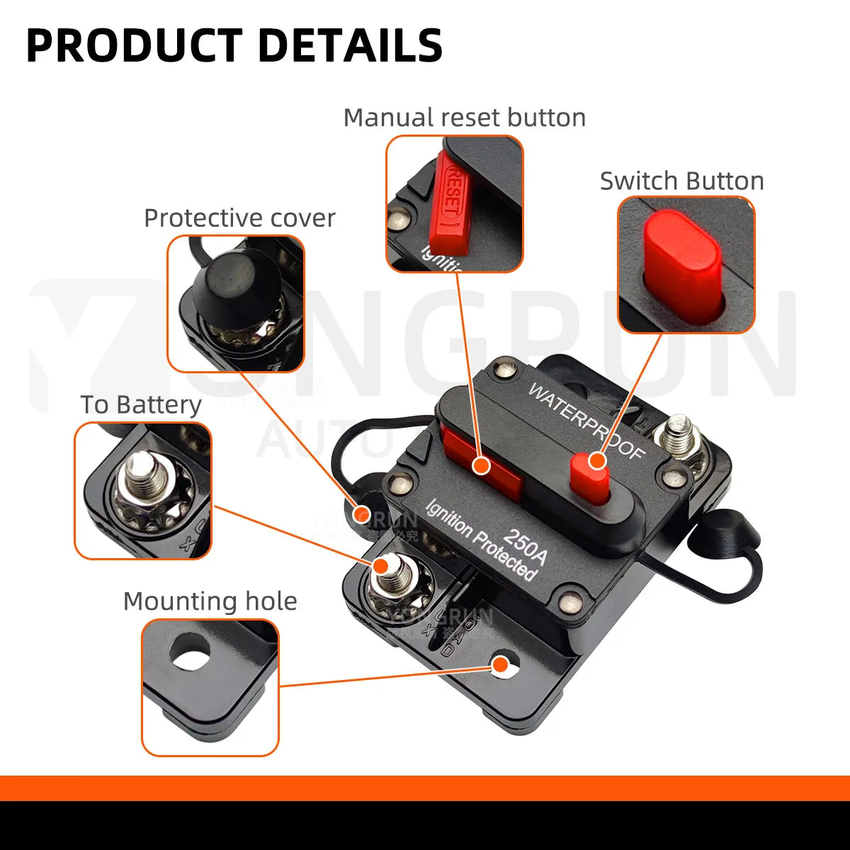 Manual Reset Waterproof Circuit Breaker for Automotive Audio