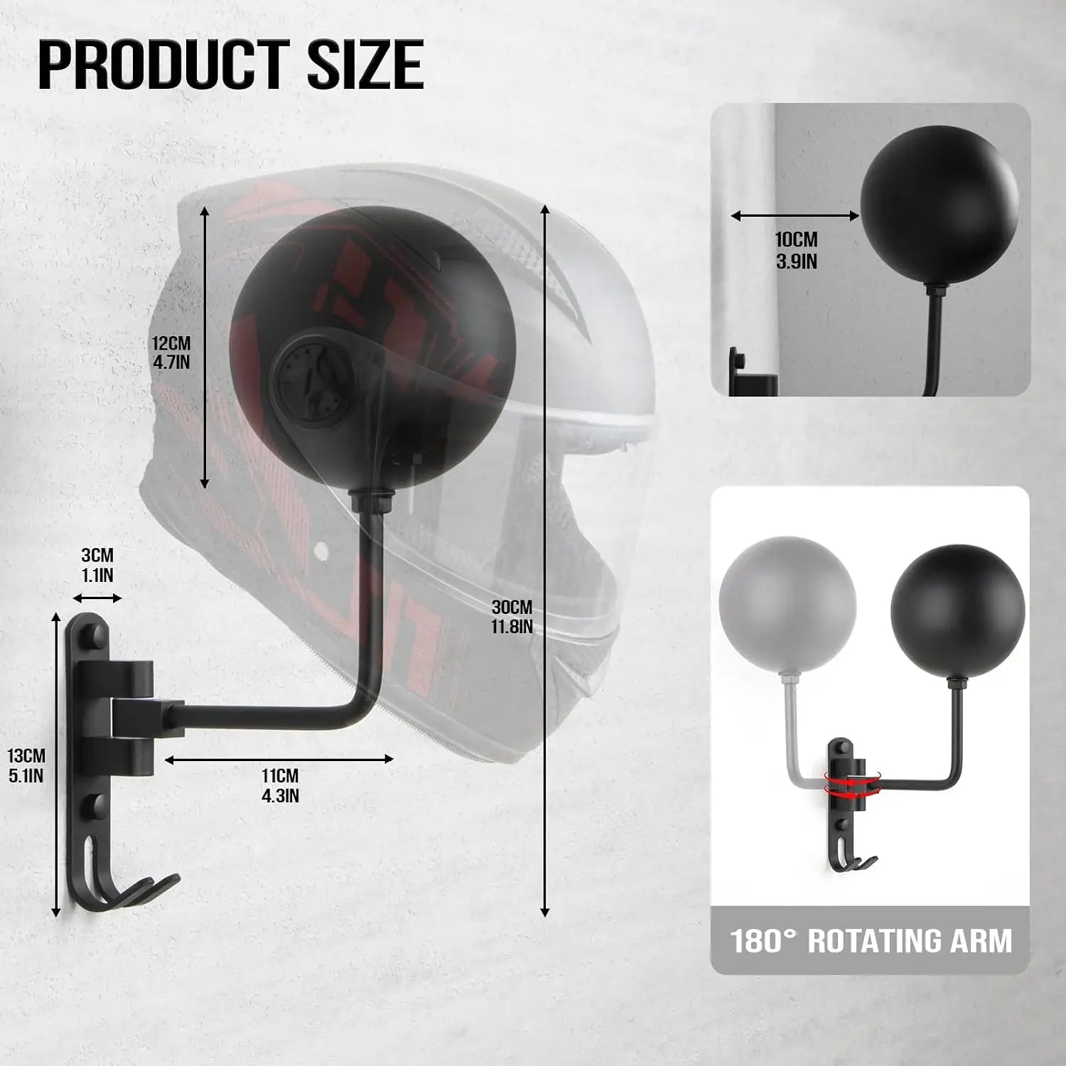 180 Rotating Motorcycle Helmet Rack Wall Mount Jacket Hanger Hook - 4