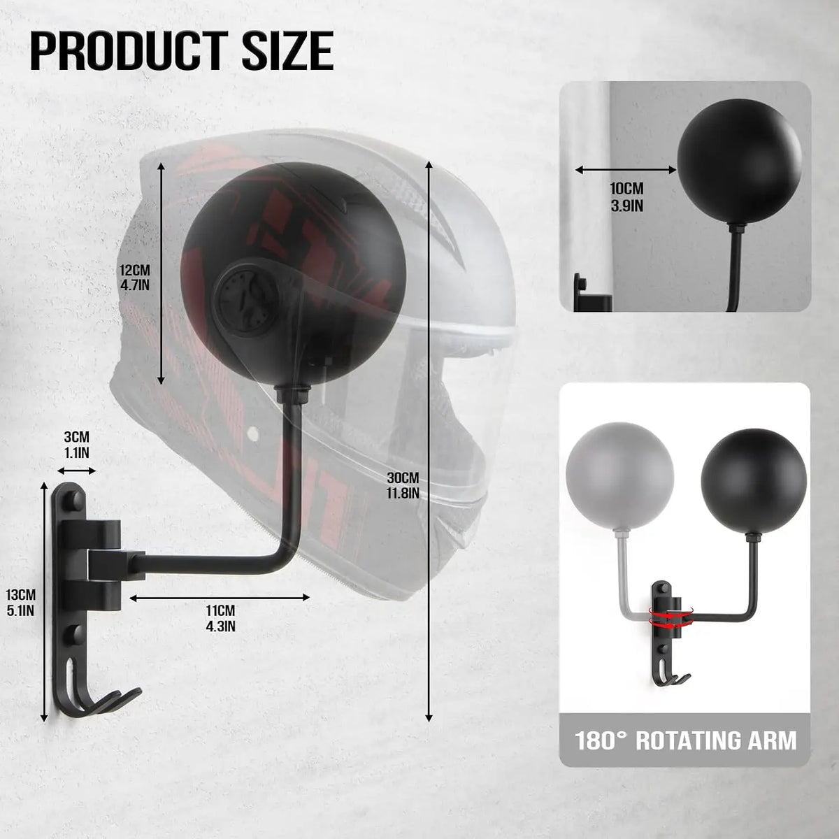180 Rotating Motorcycle Helmet Rack Wall Mount Jacket Hanger Hook