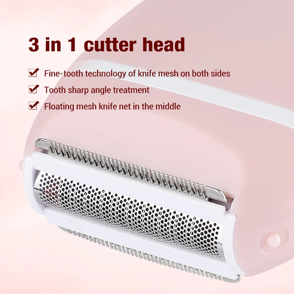 Compact 3-in-1 Electric Lady Shaver for Painless Body Hair Removal